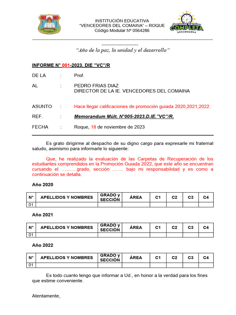 Informe Notas Promocion Guiada | PDF