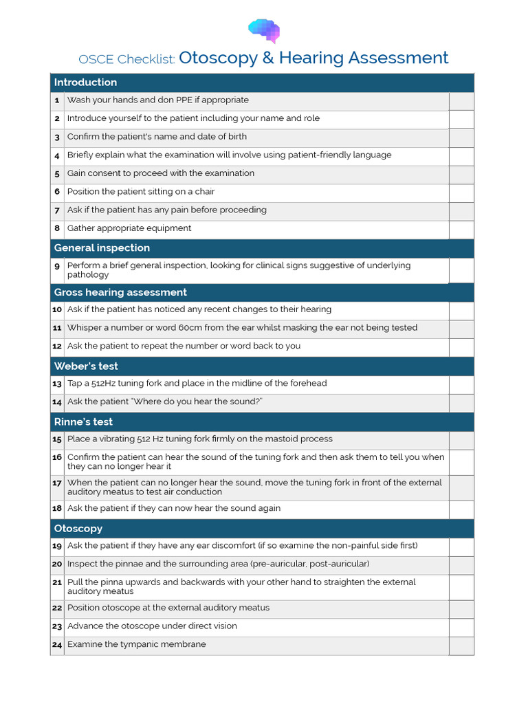 OSCEChecklistOtoscopyandHearingAssessment PDF