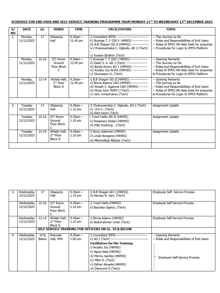 HRMIS Training Schedule: Dec 2023 | PDF | Information Technology ...