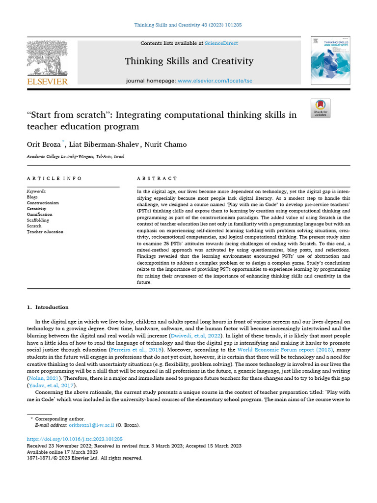 Integrating Computational Thinking in Teacher Ed | PDF | Learning | Thought