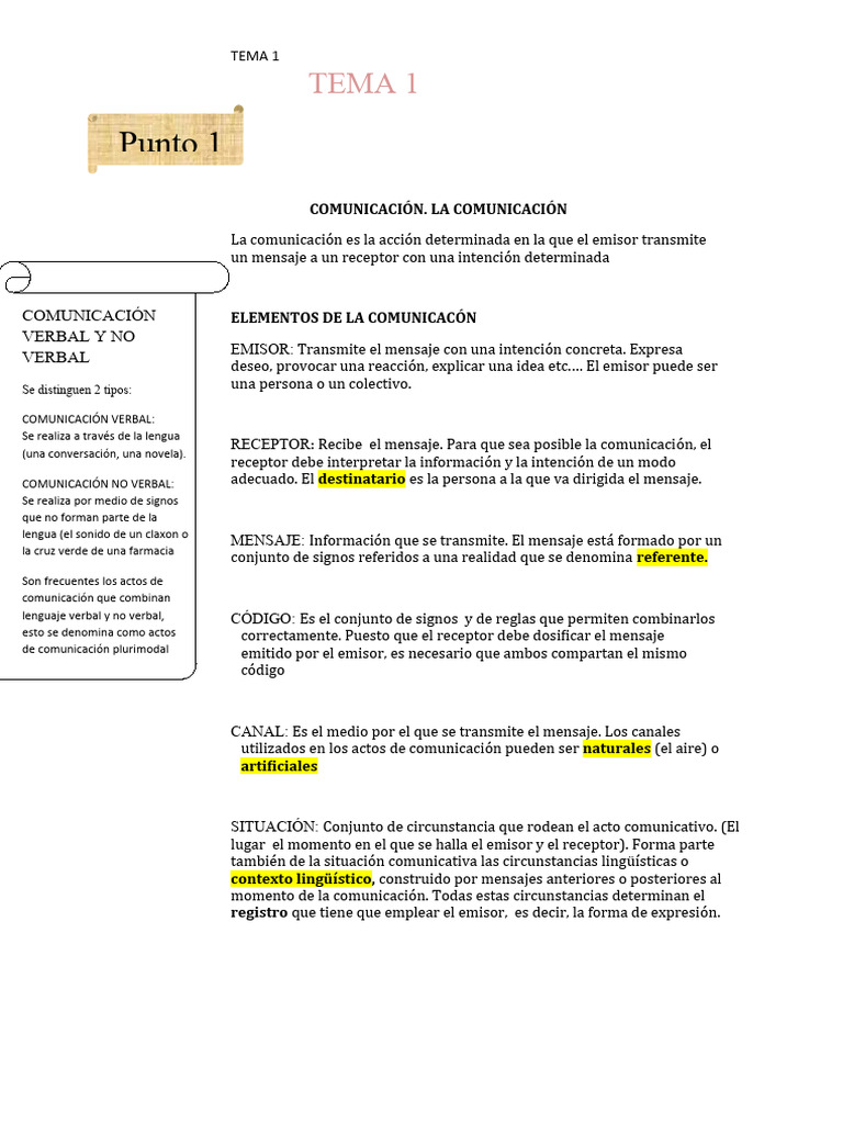 Tema 1 Lengua Pdf Sustantivo Comunicación