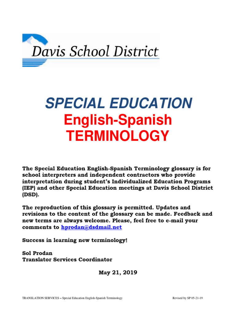 Special Ed IEP Glossary PDF Special Education Intellectual Disability