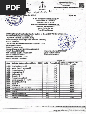 High School Transcript