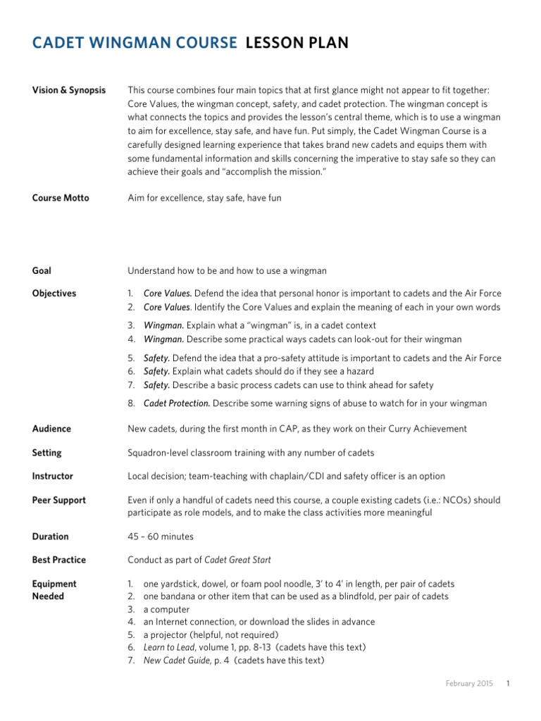 Wingman Course Lesson Plan 50D9E41E0E93C PDF