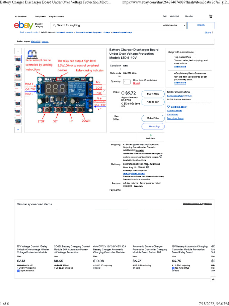 Battery Charger Discharger Board Under Over Voltage Protection Module
