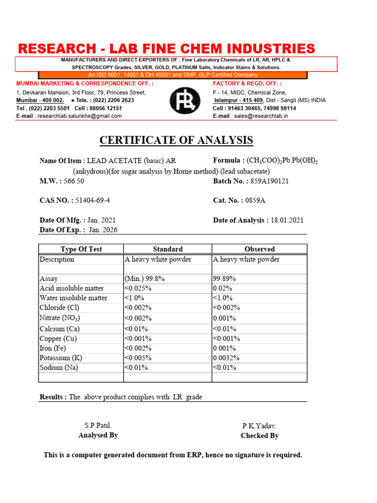LEAD ACETATE (Basic) AR PDF Atoms Materials