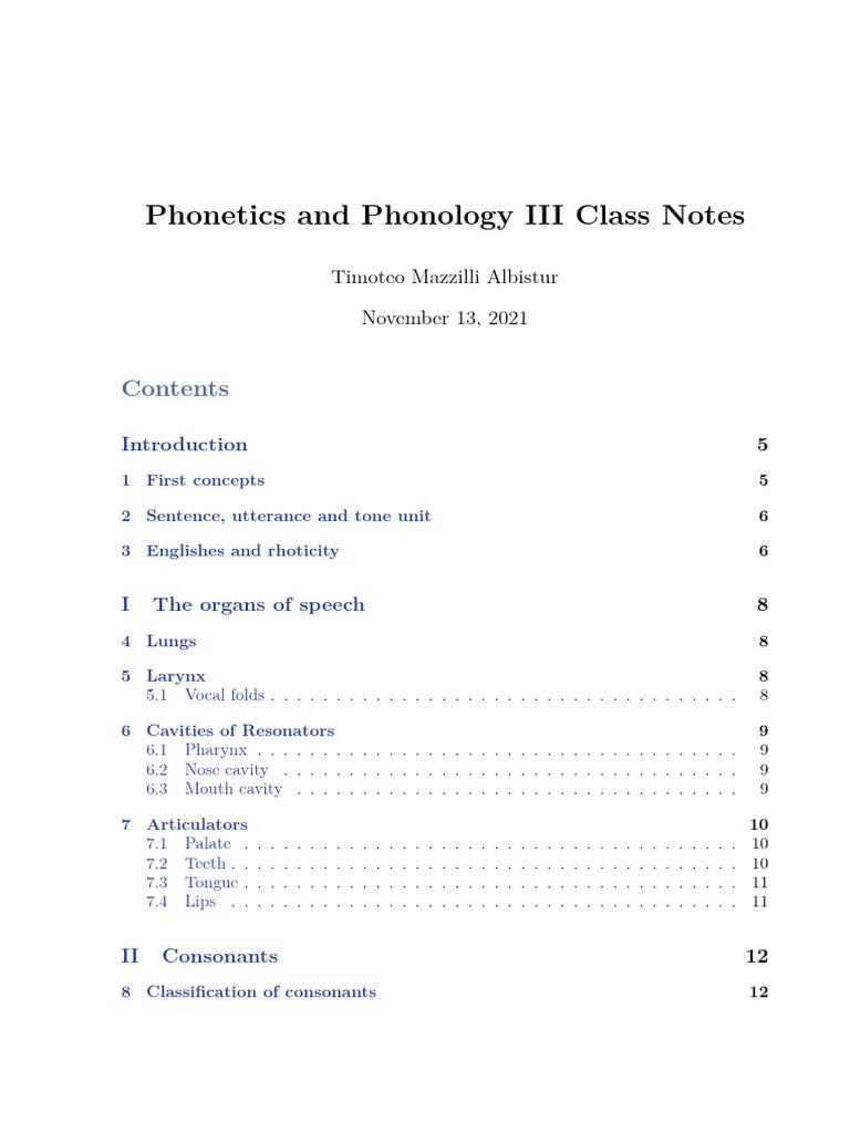 and Phonology III Class Notes PDF Consonant English