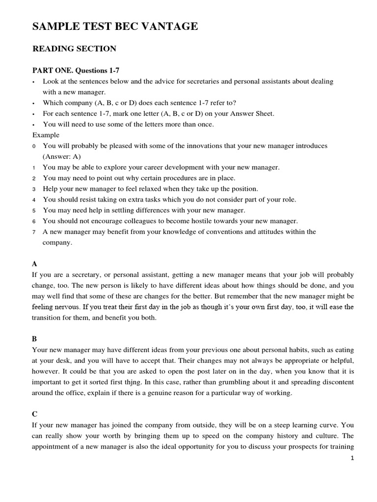 BEC Vantage Sample Reading Test | PDF | Decision Making | Communication