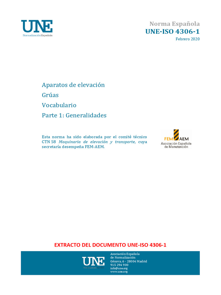 Norma UNE-ISO 4306-1: Vocabulario Grúas | PDF | Tecnología