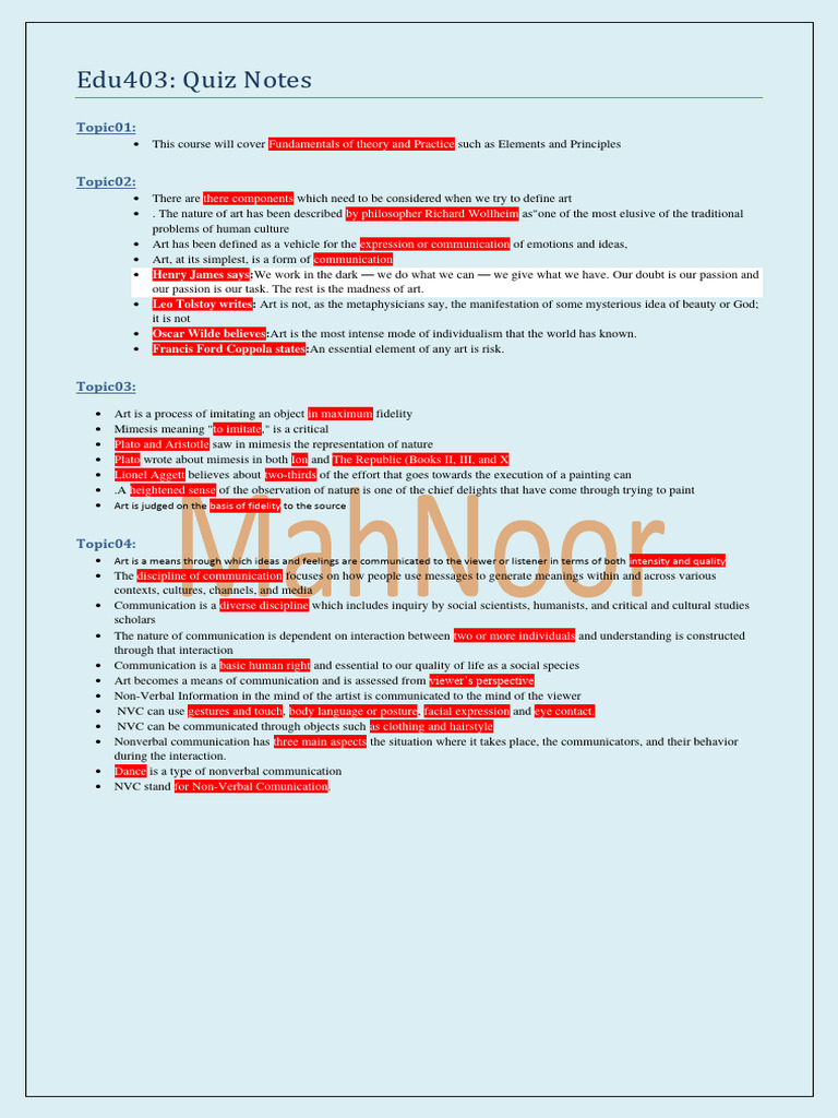 Edu403 Quiz Notes Converted 2 Pdf Communication Nonverbal