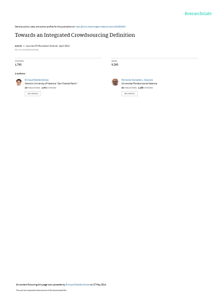Towards An Integrated Crowdsourcing Definition | PDF | Crowdsourcing ...