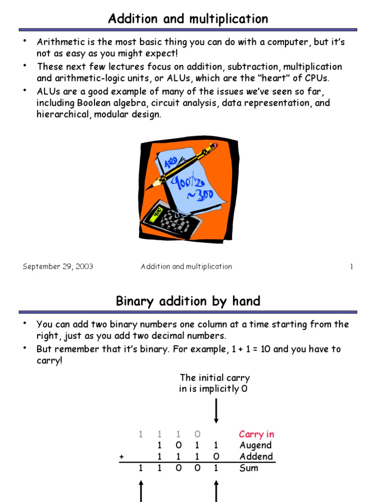 September 29, 2003 Addition and Multiplication 1 | PDF