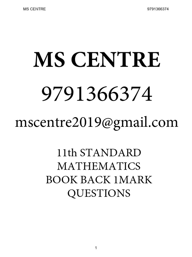 11th Maths Book Back One Mark Questions | PDF | Matrix (Mathematics ...