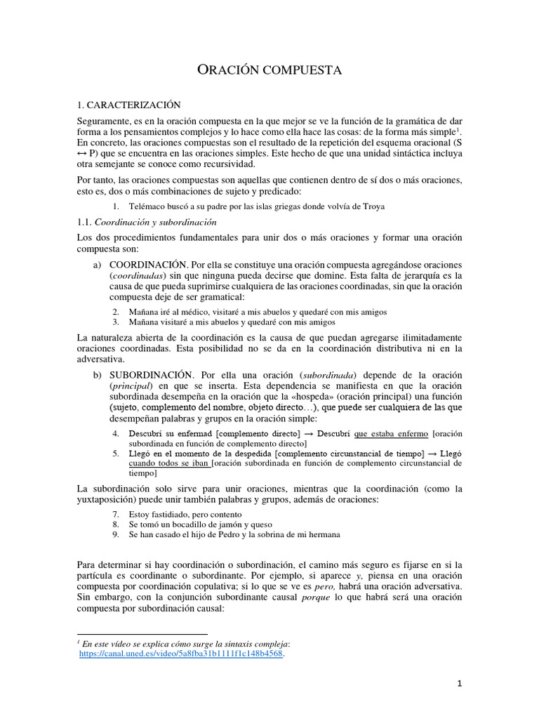 Tipos y ejemplos de oraciones compuestas | PDF | Oración (Lingüística ...