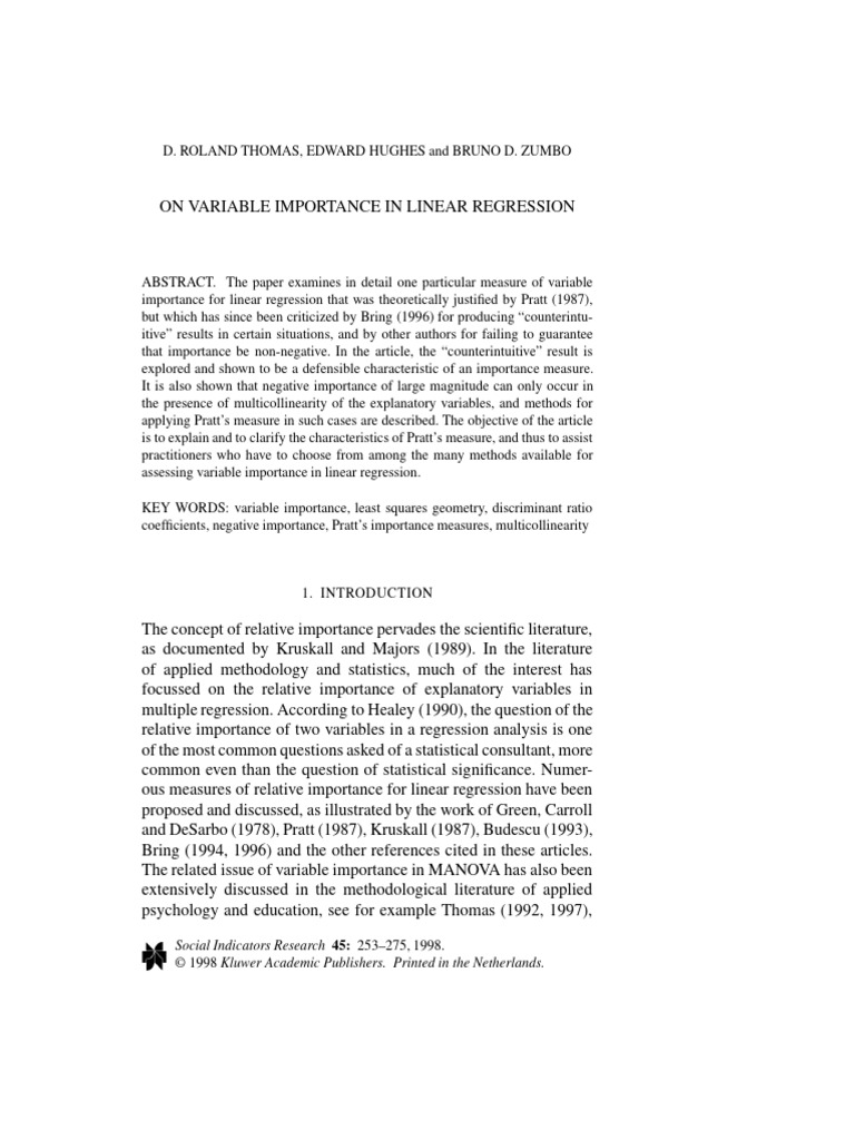 Social Indicators Research 45 253275, 1998 PDF Linear Regression