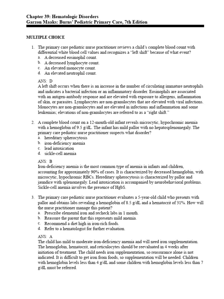 Chapter 39 Hematologic Disorders Garzon Maaks Burns' Pediatric Primary Care, 7th Edition PDF