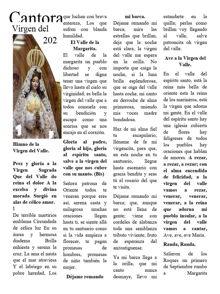Himno a la Virgen del Valle | PDF | Oración | Cielo