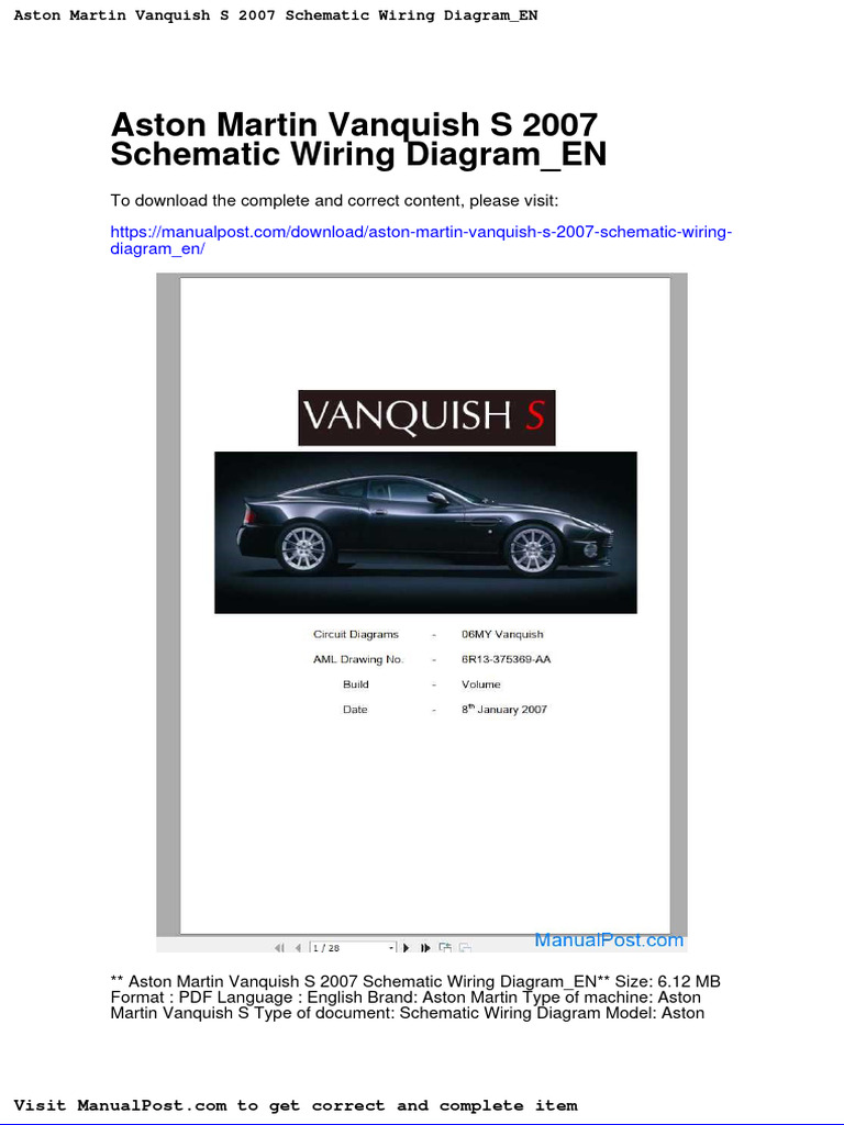 Aston Martin Vanquish s 2007 Schematic Wiring Diagram En PDF