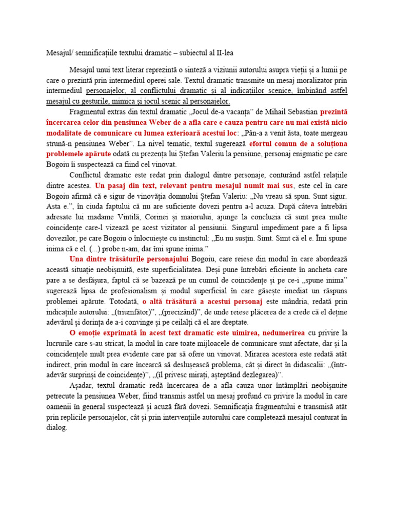 Model - Mesajul Textului Dramatic | PDF