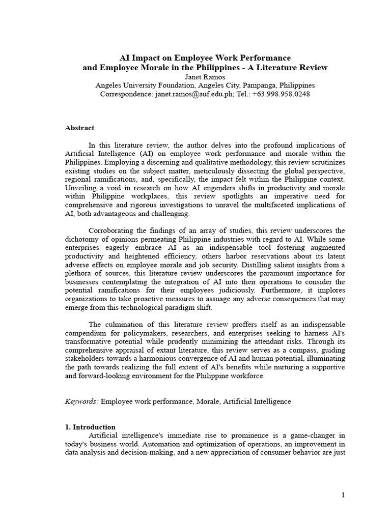 Ai impact on employee work performance and employee morale in the