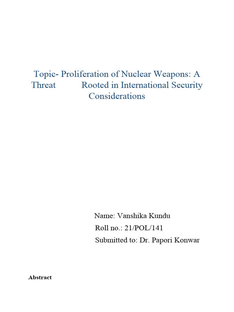 Nuclear Weapons Proliferation Trends | PDF | Nuclear Weapons | Nuclear ...