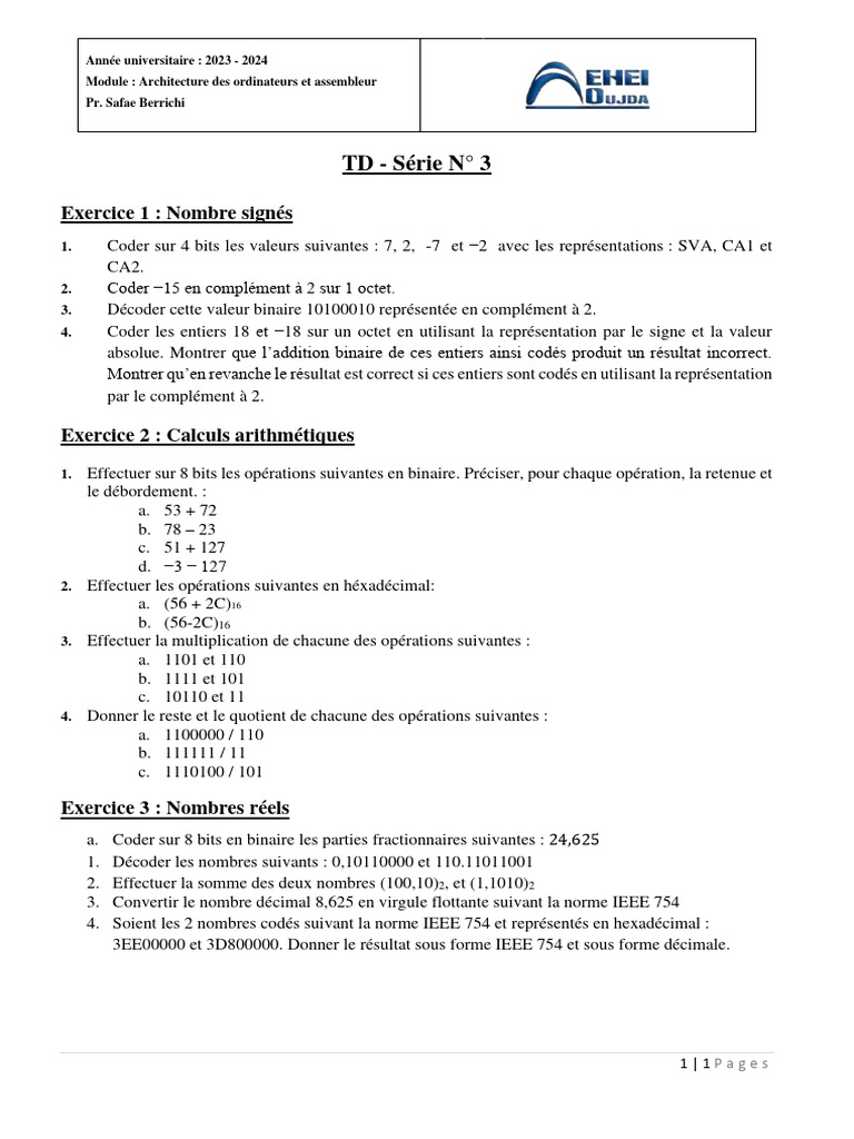 Exercices de codage binaire corrigés | PDF | Méthodes et références ...
