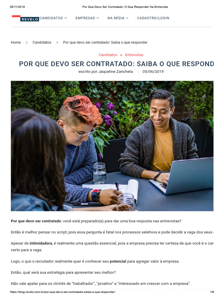 Como Responder: Por Que Devo Ser Contratado | PDF | Gestão de recursos ...