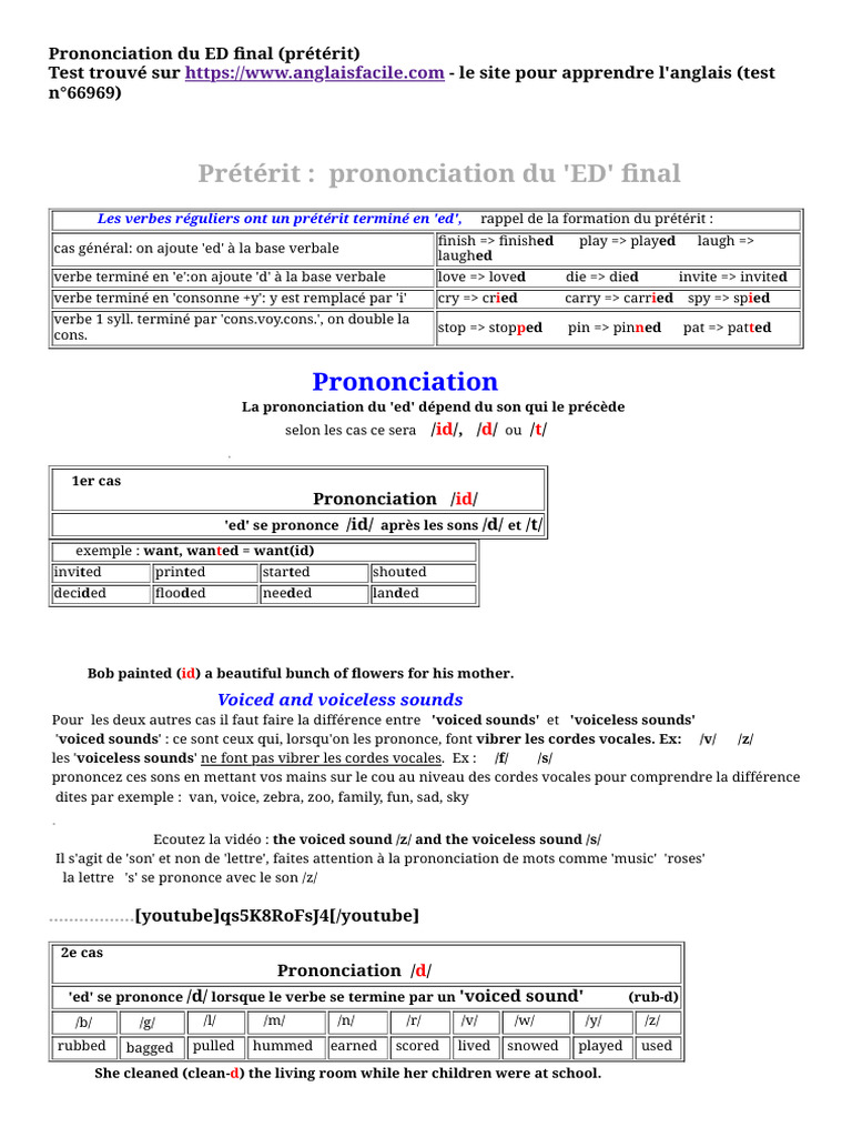 Prononciation Du ED Final (Prétérit) | PDF | Linguistique | Unités ...
