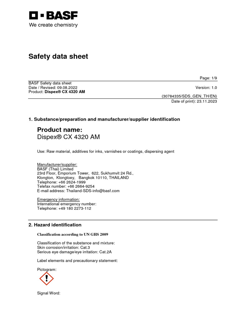 Dispex+CX+4320+AM 000000000030784335 SDS GEN TH en 1-0 | PDF