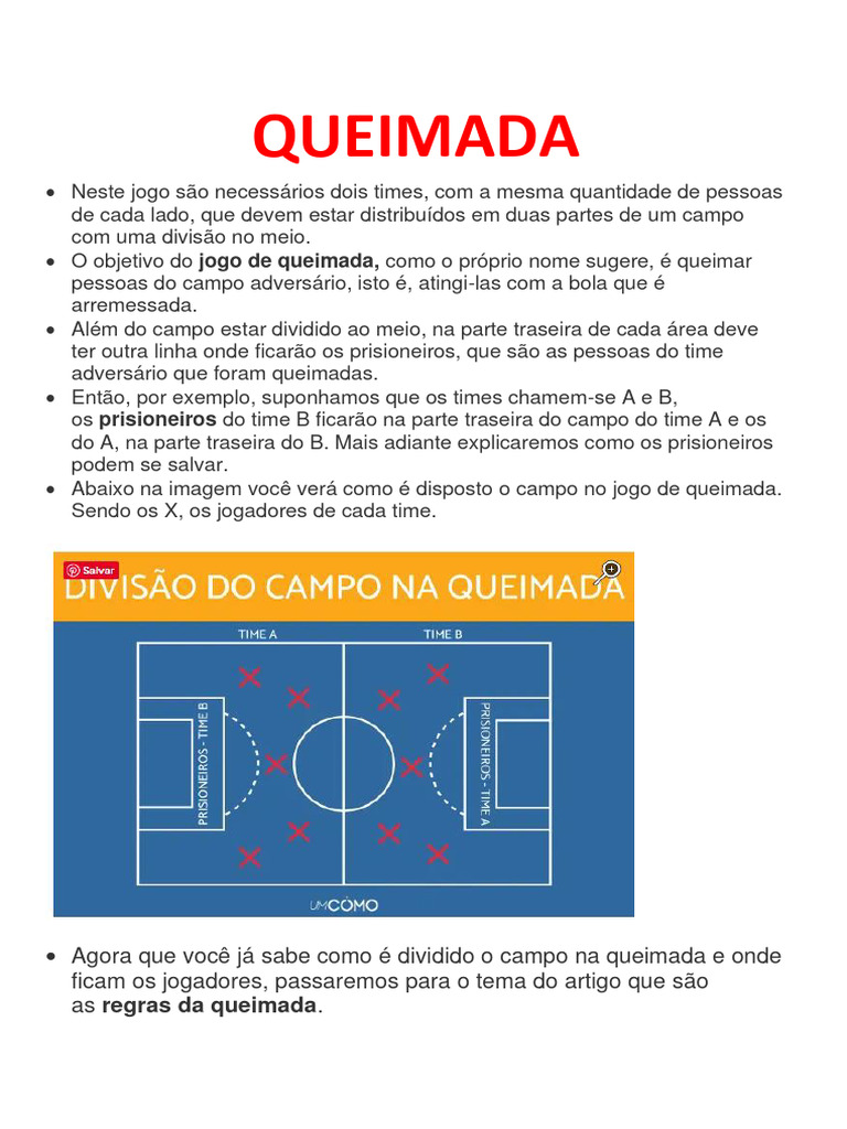 Regras e Objetivos do Jogo de Queimada | PDF | Esportes, image size:768x1024