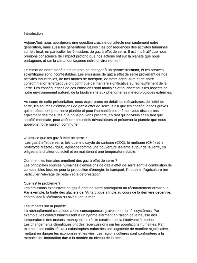 Impact des Gaz à Effet de Serre sur le Climat | PDF | Changement ...