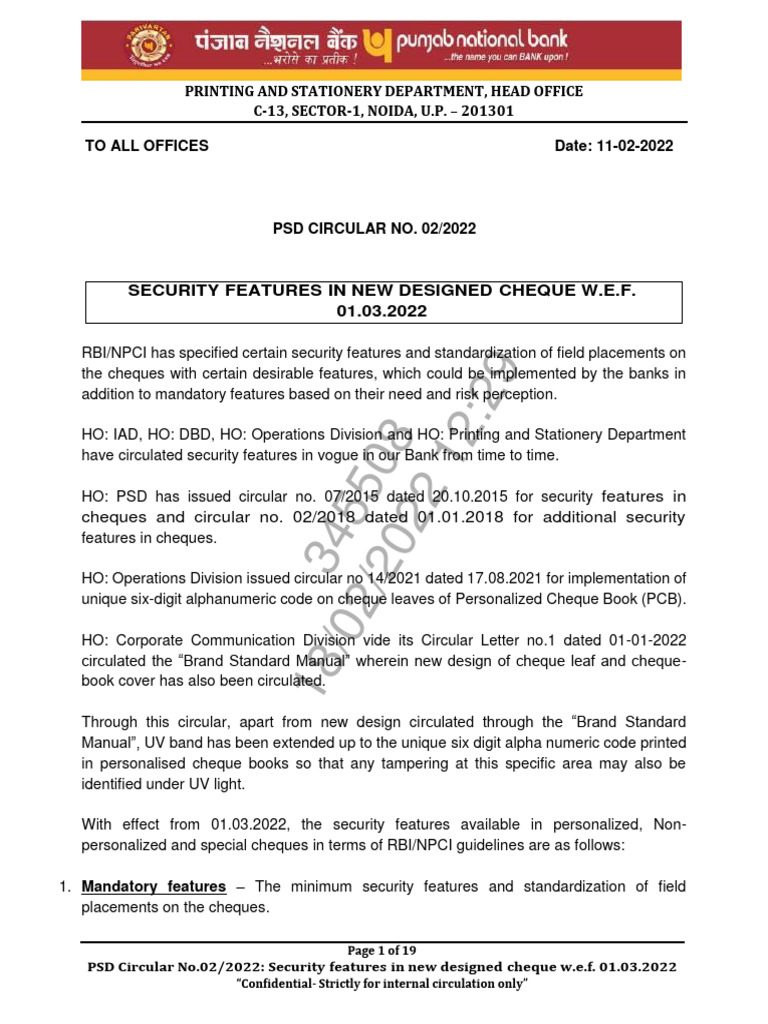Security Features in New Cheque Design | PDF | Cheque
