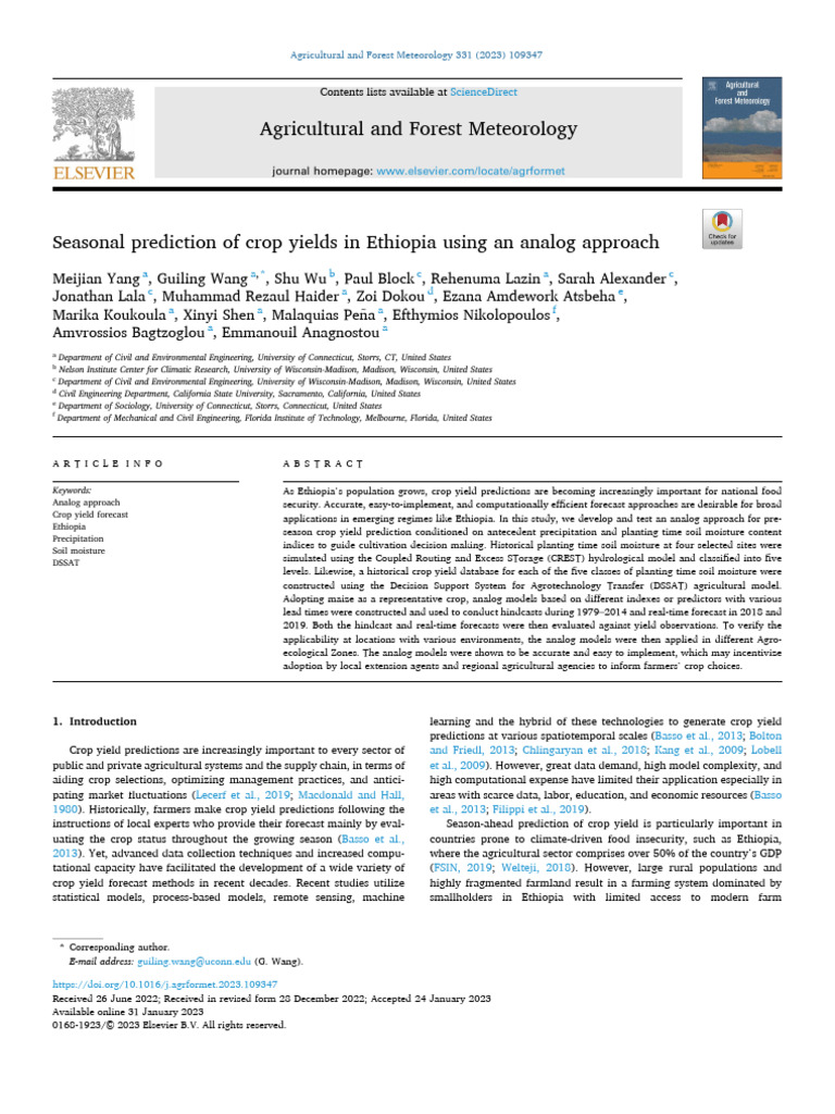 Crop Yield Prediction in Ethiopia | PDF | Climate | Forecasting
