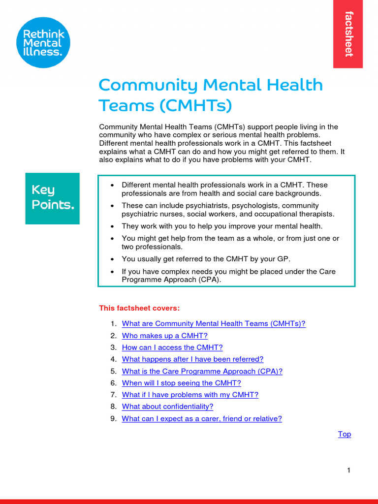 communitymentalhealthteamfactsheet PDF Community Mental Health Service Mental Health