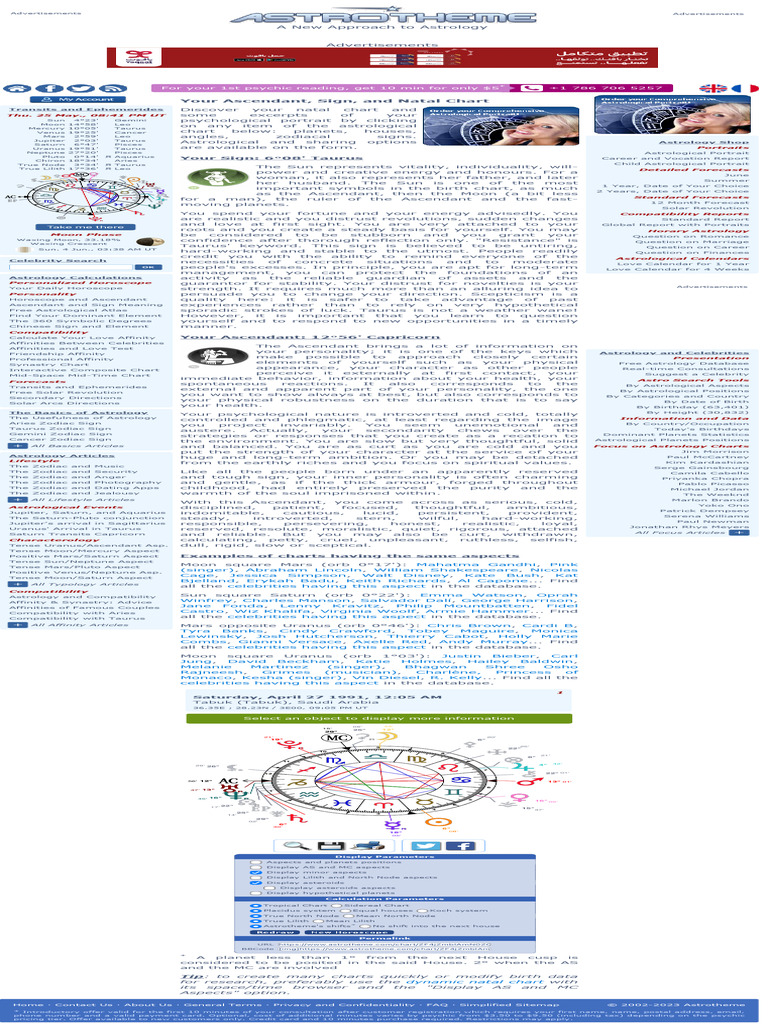 Your Horoscope, Astrological Sign, Ascendant, and Natal Chart With Astrotheme PDF Planets In