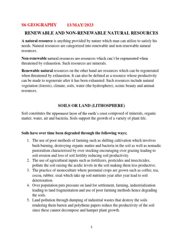s6 Geog2 (Renewable and Nonrenewable Resources) PDF Soil Agriculture