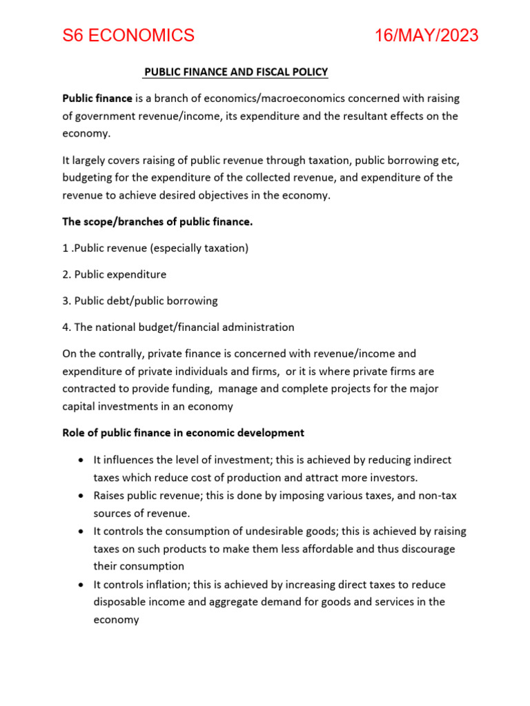 s6 Econ (Public Finance and Fiscal Policy) | PDF | Cost Of Living | Taxes