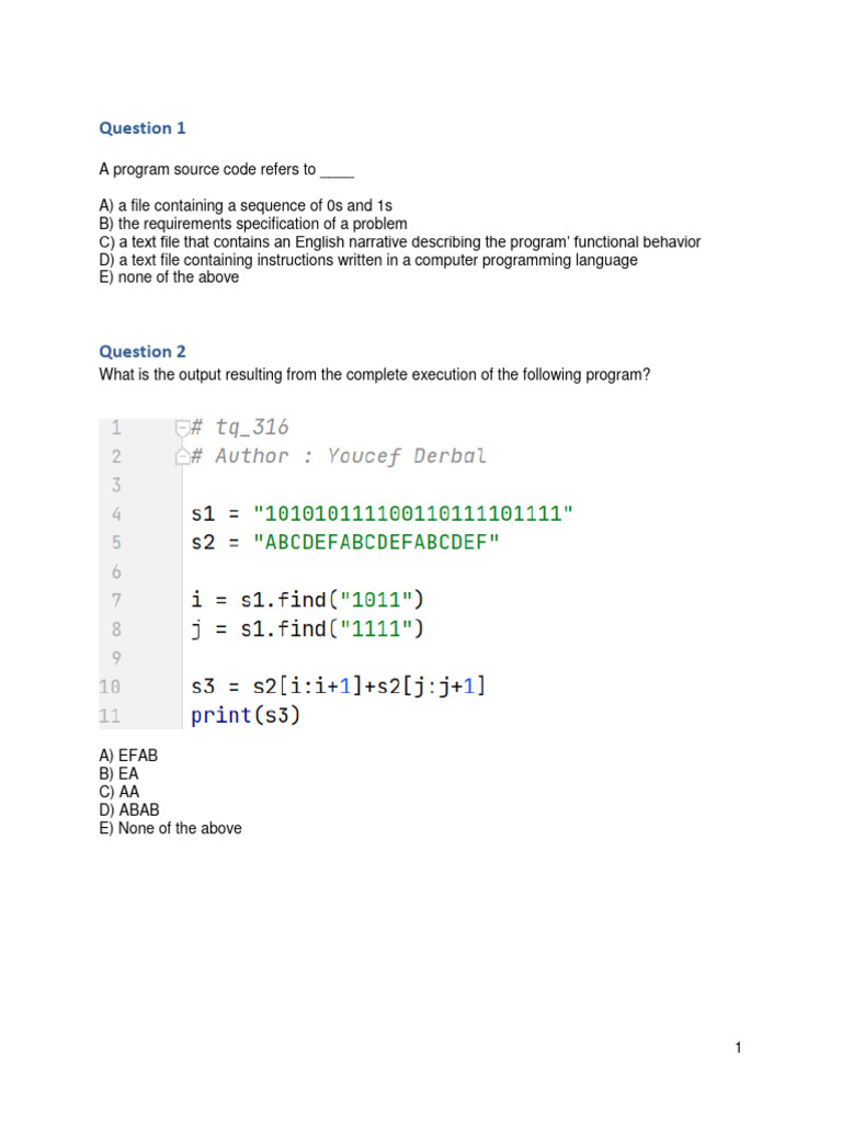 Sample Questions - Past Tests | PDF | Computer Program | Programming