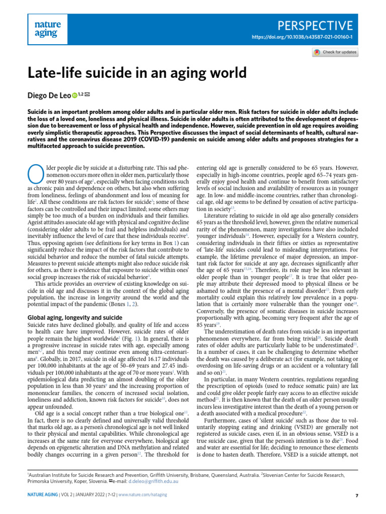 21 Late-Life Suicide in An Aging World | PDF | Suicide | Major ...