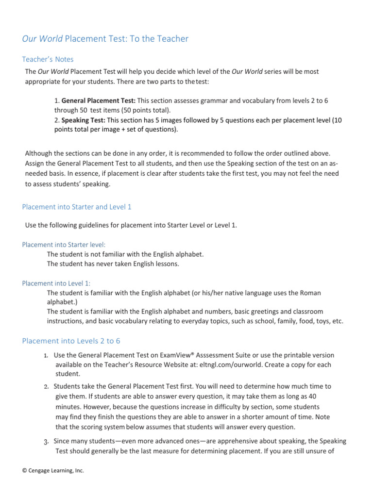 Placement Guide | PDF | Word | Educational Assessment