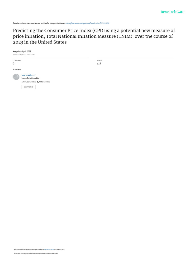 Predicting US CPI Over 2023 Using TNIM 22apr2023 PDF Consumer Price