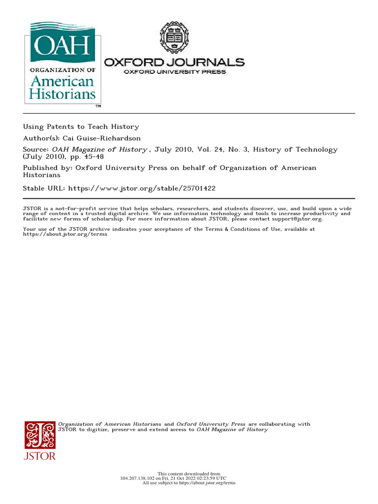 Using Patents To Teach History Oxford Pdf Patent Invention