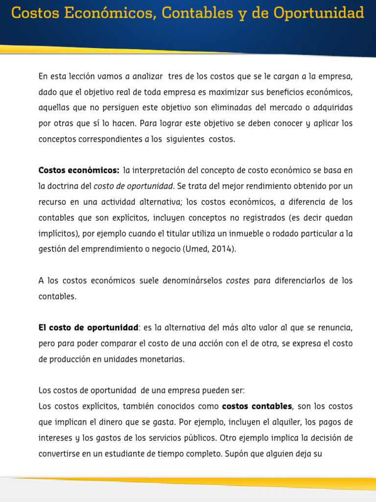 Costos Económicos y de Oportunidad | PDF | Costo | Costo de oportunidad