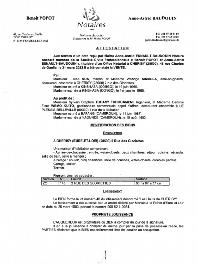 Attestation Titre de Propriete Cherisy | PDF