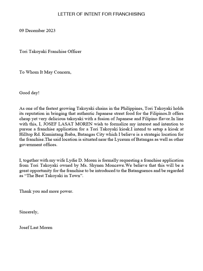 Letter of Intent Word | PDF
