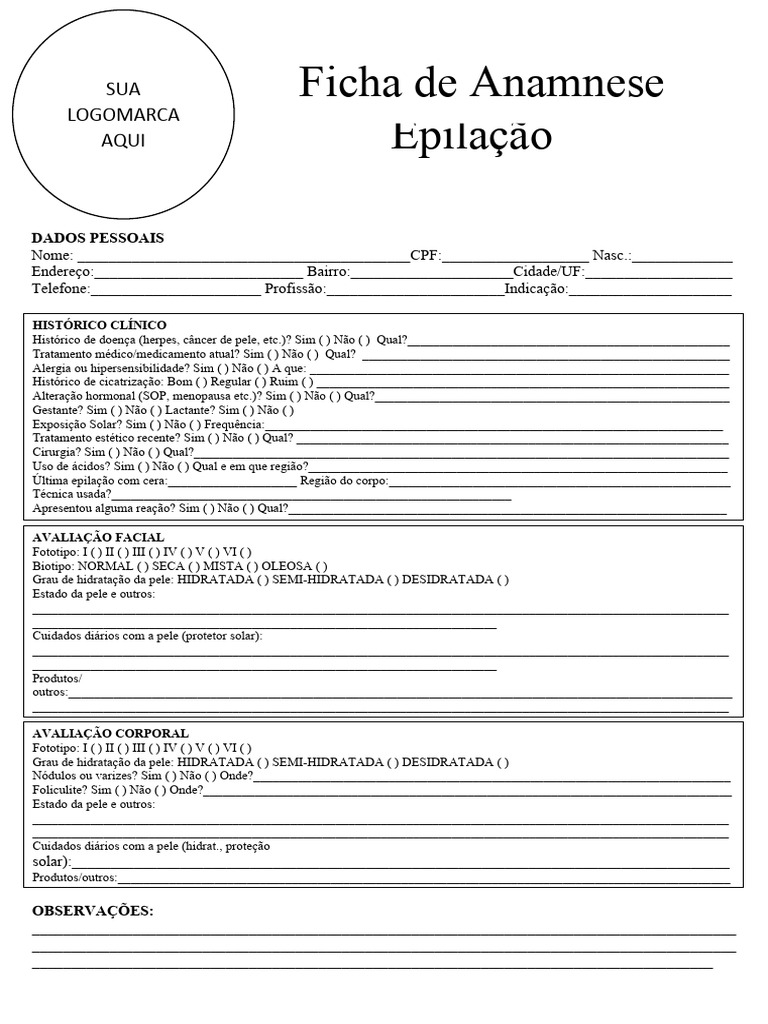 Ficha de Anamnese para Epilação | PDF | Pele | Medicina Clínica