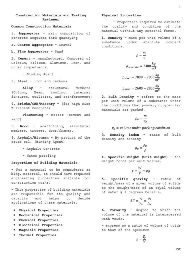 Construction Materials And Testing Reviewer Pdf Concrete Thermal