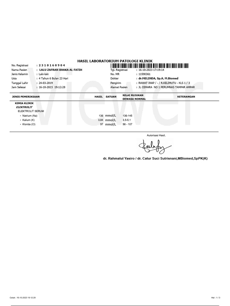 Hasil Lab Pasien Anak | PDF