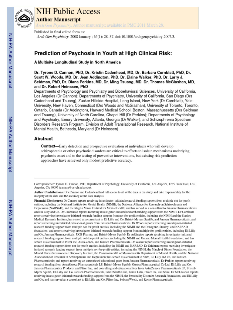 Psychosis Risk in High-Risk Youth | PDF | Psychosis | Schizophrenia