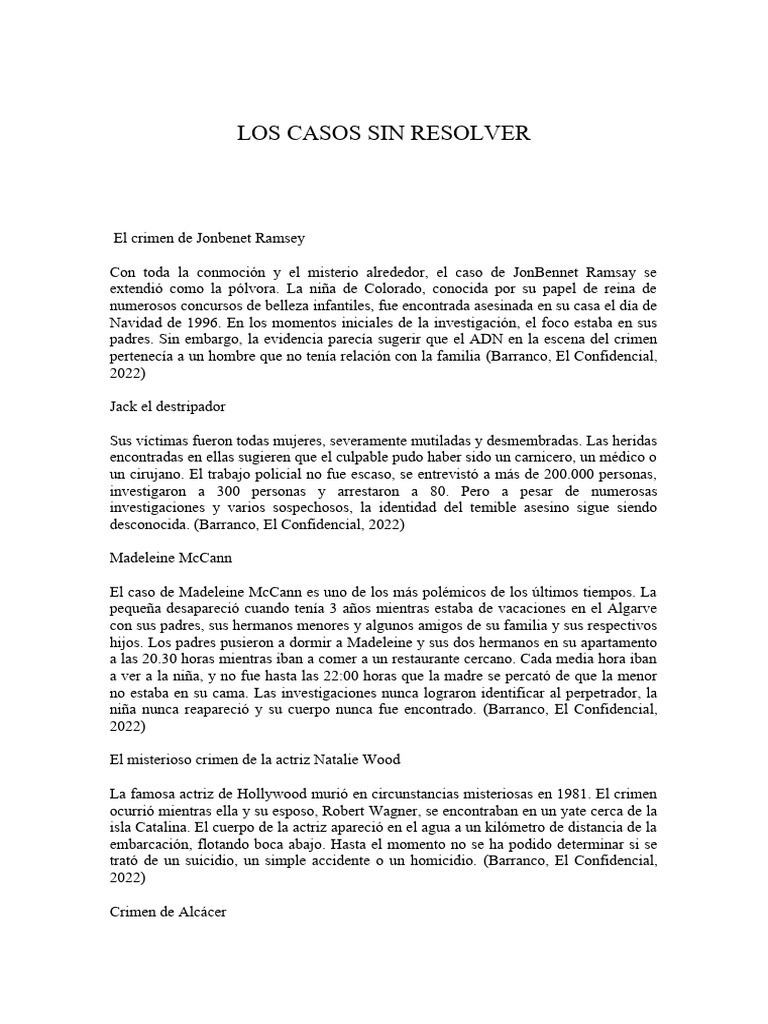 Misterios Criminales Sin Resolver | PDF | Asesinato | Crímenes